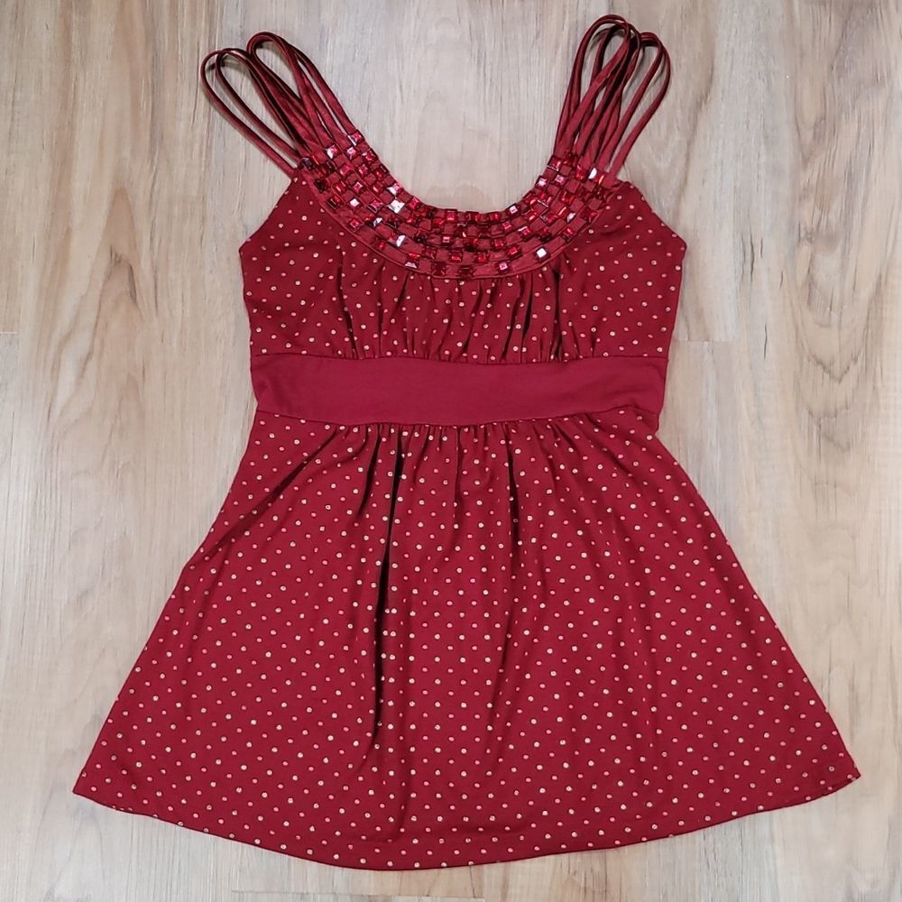 🔹️Red Polka Dot Strappy Sleeveless Top Small